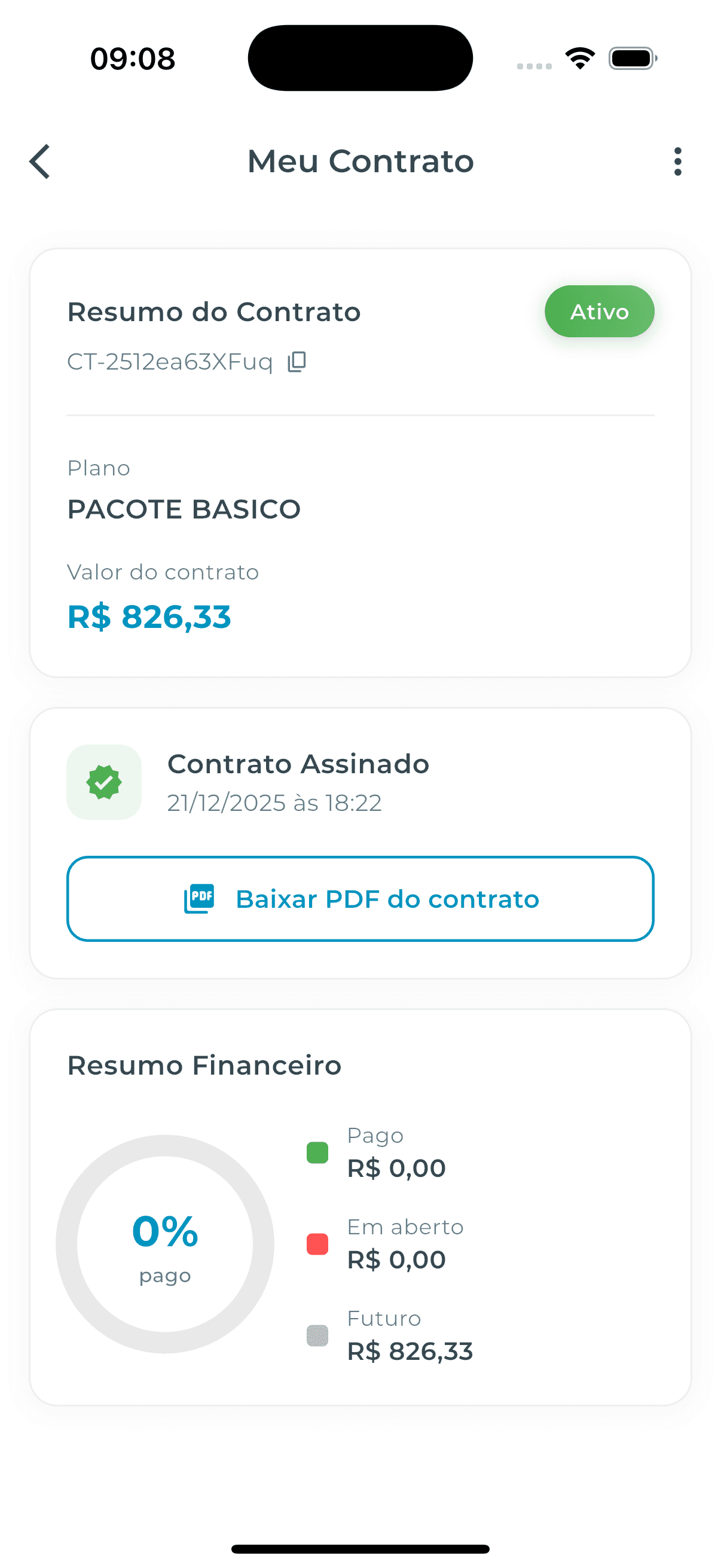 Tela de contrato digital