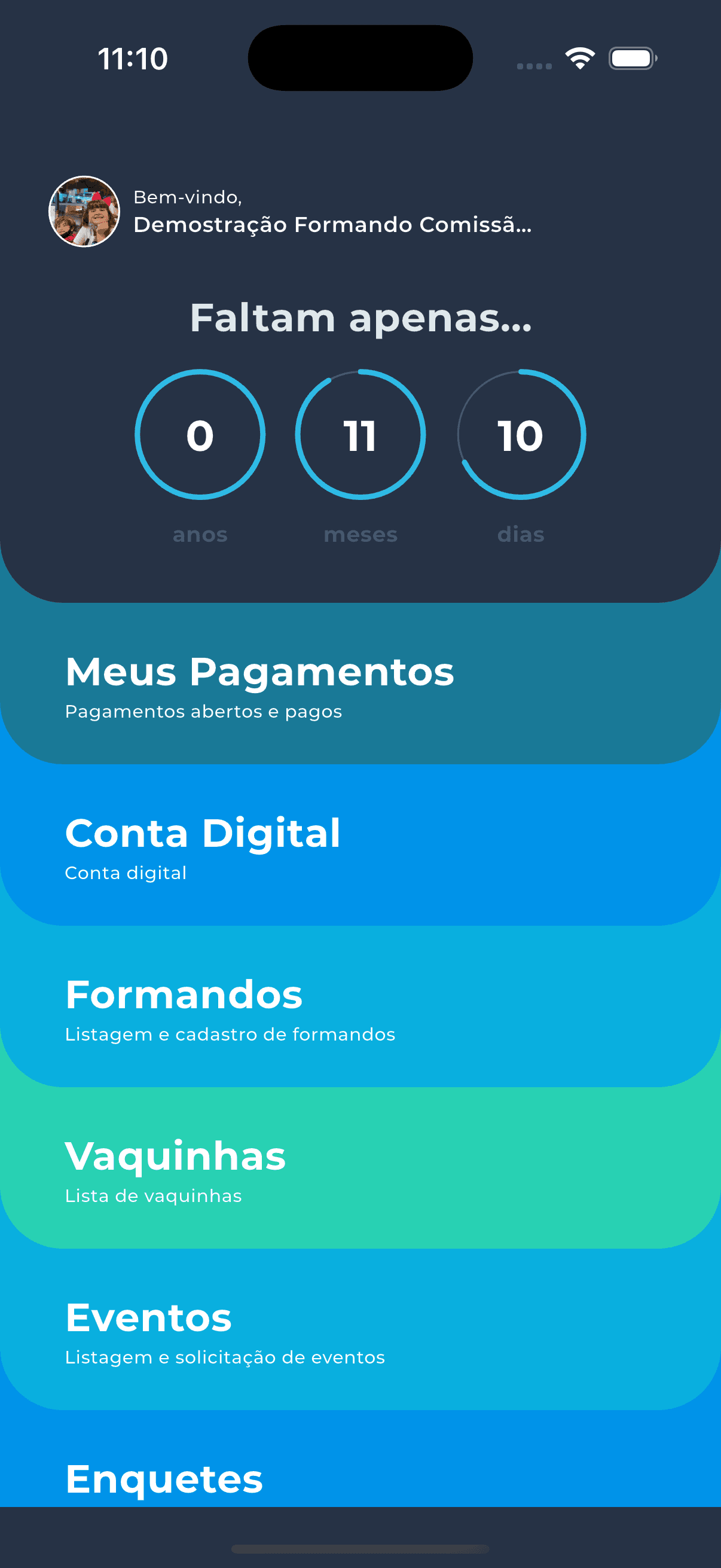 App Sua Formatura - Tela inicial