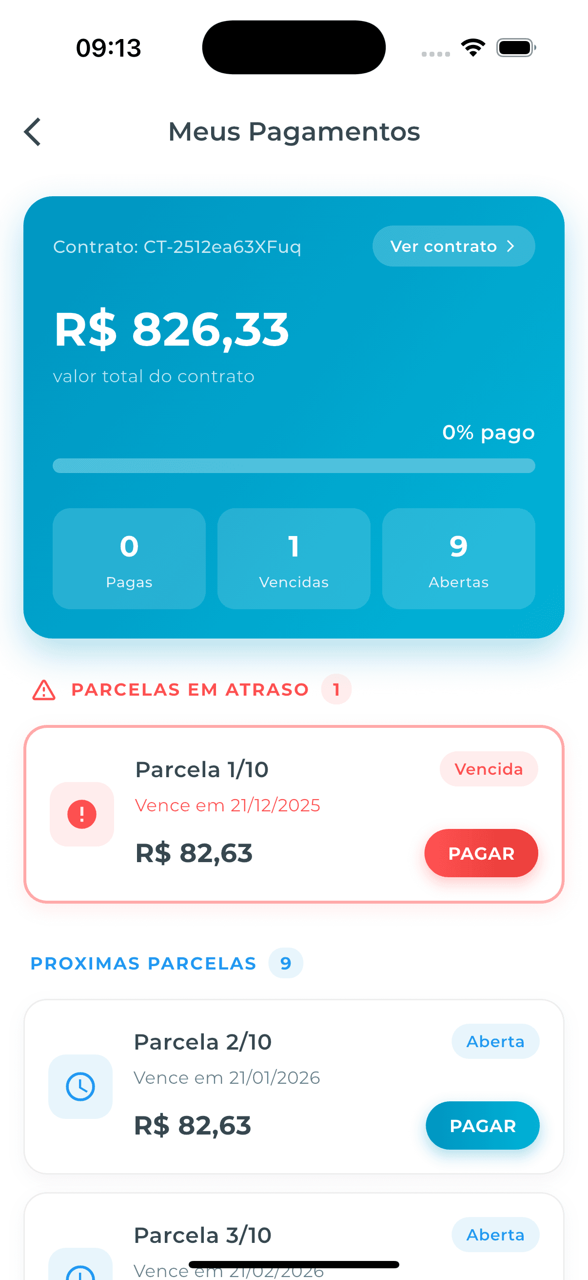 Tela de pagamentos